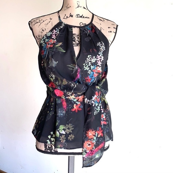 Parker Blouse Black Alexia Floral XS NWT - Picture 1 of 12